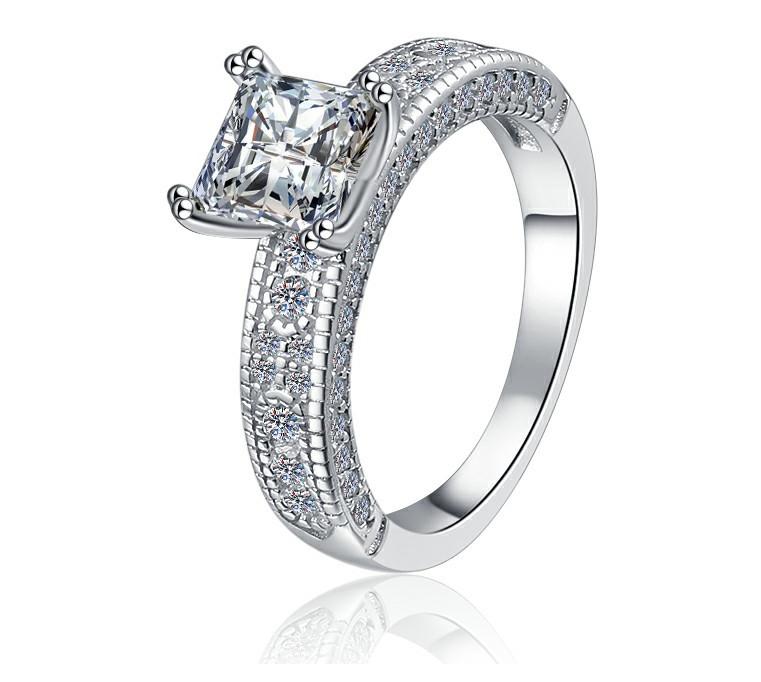 Princess Cut Wide Pavé Band Moissanite Ring in 925 Sterling Silver
