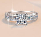 Princess Cut Wide Pavé Band Moissanite Ring in 925 Sterling Silver