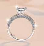 Princess Cut Wide Pavé Band Moissanite Ring in 925 Sterling Silver