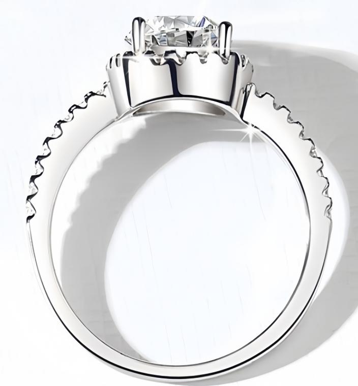 Round Cushion Halo Moissanite Ring in 925 Sterling Silver