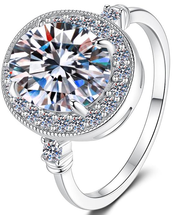 Round Solitaire Circular Halo Moissanite Ring in 925 Sterling Silver