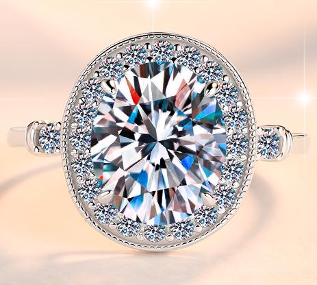 Round Solitaire Circular Halo Moissanite Ring in 925 Sterling Silver