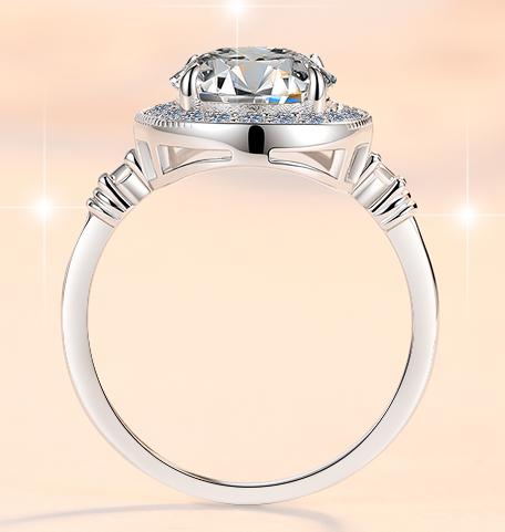 Round Solitaire Circular Halo Moissanite Ring in 925 Sterling Silver