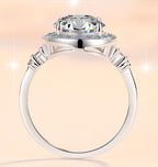 Round Solitaire Circular Halo Moissanite Ring in 925 Sterling Silver