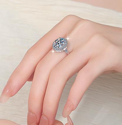 Round Solitaire Circular Halo Moissanite Ring in 925 Sterling Silver