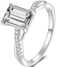Emerald Cut Leaf Shoulder Moissanite Ring in 925 Sterling Silver