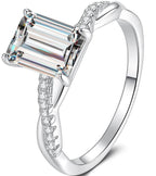 Emerald Cut Leaf Shoulder Moissanite Ring in 925 Sterling Silver