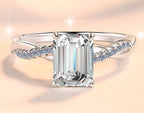 Emerald Cut Leaf Shoulder Moissanite Ring in 925 Sterling Silver