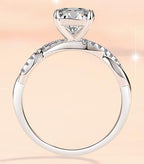 Emerald Cut Leaf Shoulder Moissanite Ring in 925 Sterling Silver
