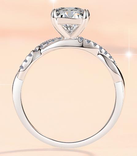 Emerald Cut Leaf Shoulder Moissanite Ring in 925 Sterling Silver