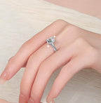Emerald Cut Leaf Shoulder Moissanite Ring in 925 Sterling Silver