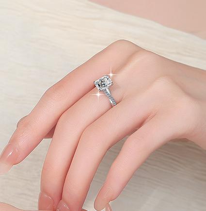 Emerald Cut Leaf Shoulder Moissanite Ring in 925 Sterling Silver