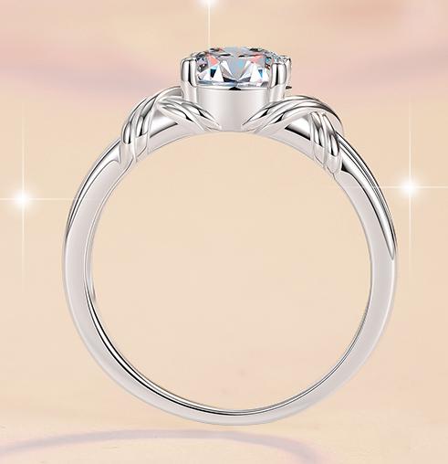 Round Ribbon Solitaire Moissanite Ring in 925 Sterling Silver