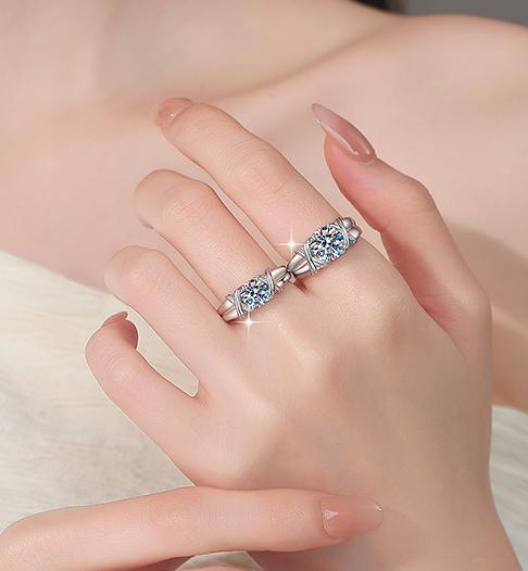 Round Ribbon Solitaire Moissanite Ring in 925 Sterling Silver