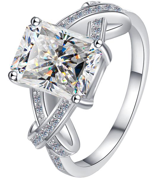 Radiant Cut Interlaced Band Moissanite Ring in 925 Sterling Silver