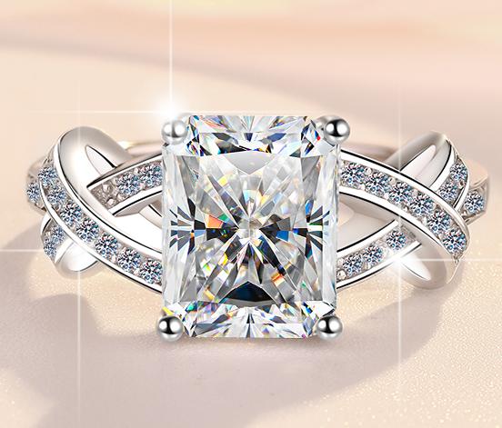 Radiant Cut Interlaced Band Moissanite Ring in 925 Sterling Silver