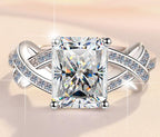 Radiant Cut Interlaced Band Moissanite Ring in 925 Sterling Silver