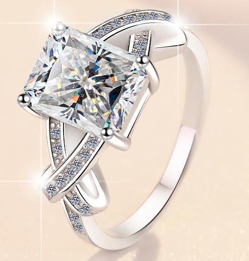 Radiant Cut Interlaced Band Moissanite Ring in 925 Sterling Silver