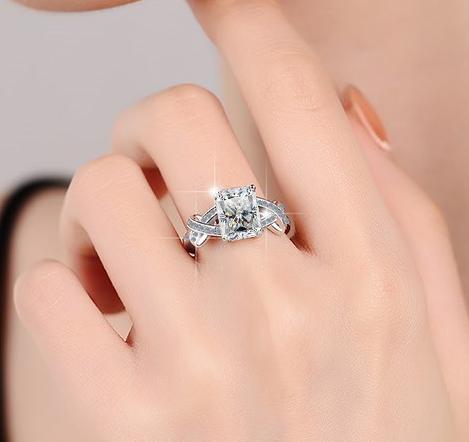 Radiant Cut Interlaced Band Moissanite Ring in 925 Sterling Silver