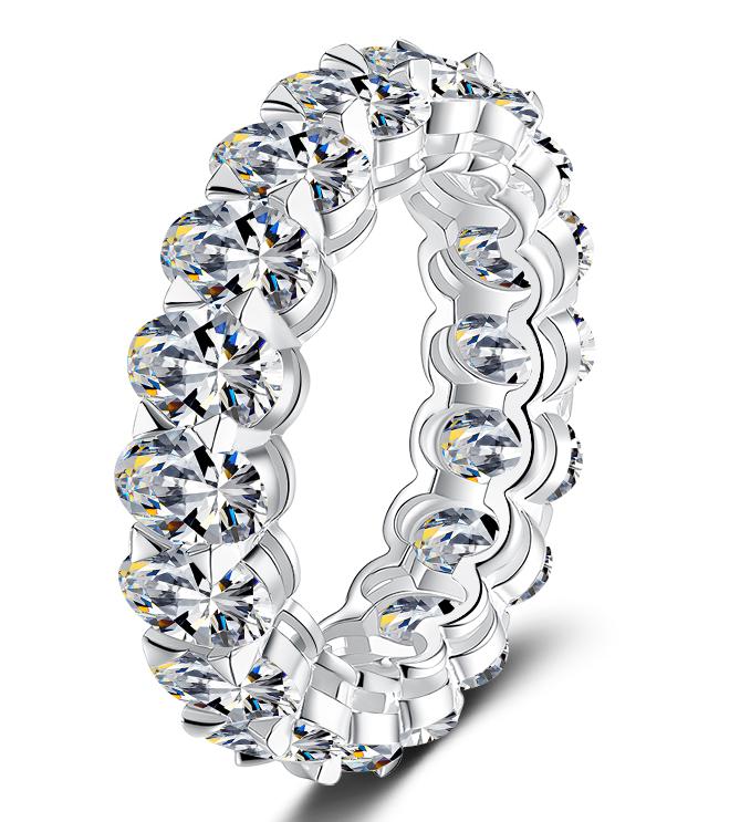 Round Stone Eternity Band Moissanite Ring in 925 Sterling Silver