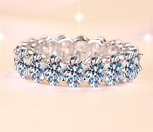 Round Stone Eternity Band Moissanite Ring in 925 Sterling Silver