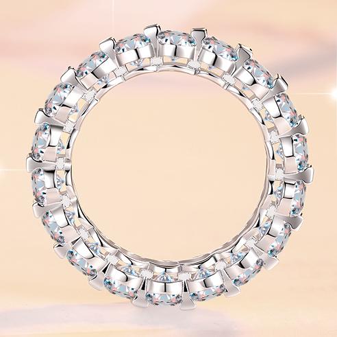 Round Stone Eternity Band Moissanite Ring in 925 Sterling Silver