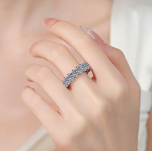 Round Stone Eternity Band Moissanite Ring in 925 Sterling Silver