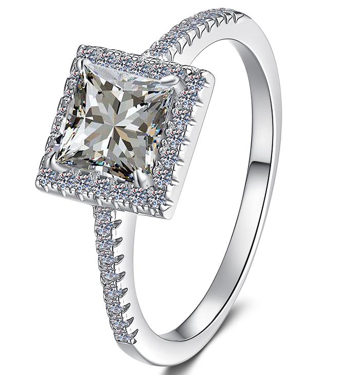 Radiant Cut Square Halo Moissanite Ring in 925 Sterling Silver