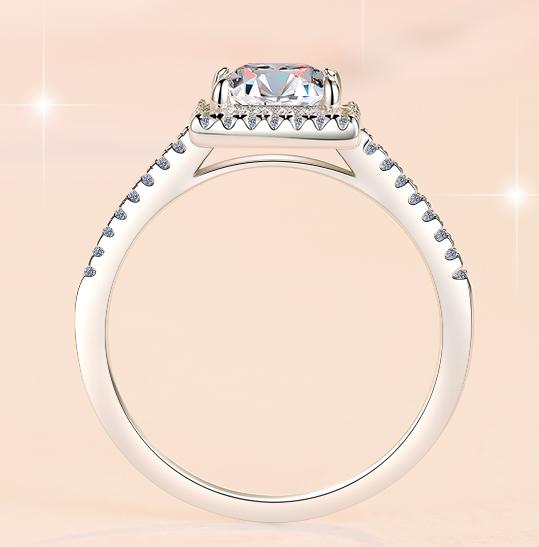 Radiant Cut Square Halo Moissanite Ring in 925 Sterling Silver