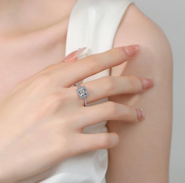 Radiant Cut Square Halo Moissanite Ring in 925 Sterling Silver