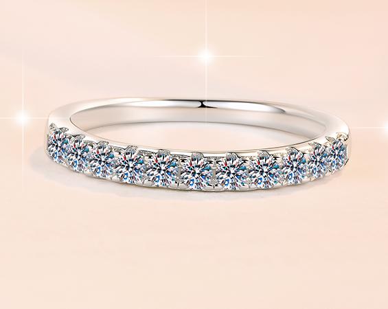 Round Half Eternity Band Moissanite Ring in 925 Sterling Silver