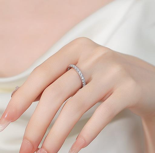 Round Half Eternity Band Moissanite Ring in 925 Sterling Silver