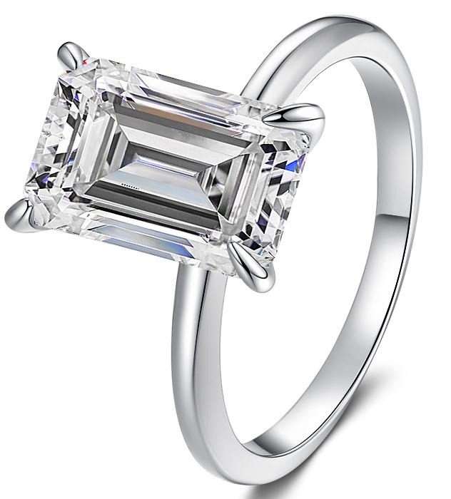 Emerald Cut Sleek Solitaire Moissanite Ring in 925 Sterling Silver