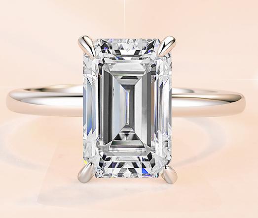Emerald Cut Sleek Solitaire Moissanite Ring in 925 Sterling Silver