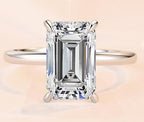 Emerald Cut Sleek Solitaire Moissanite Ring in 925 Sterling Silver