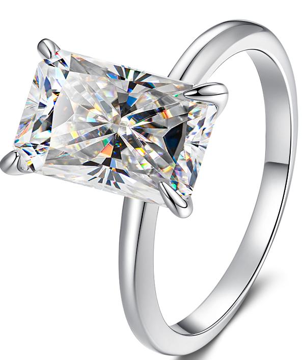 Radiant Cut Sleek Solitaire Moissanite Ring in 925 Sterling Silver