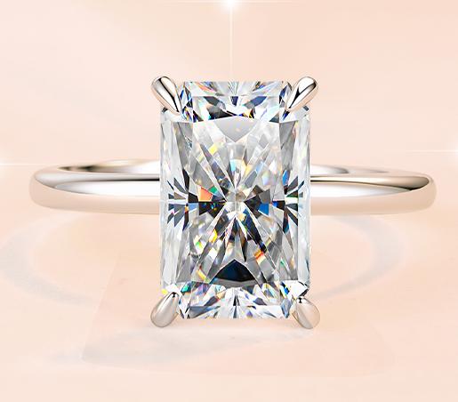 Radiant Cut Sleek Solitaire Moissanite Ring in 925 Sterling Silver
