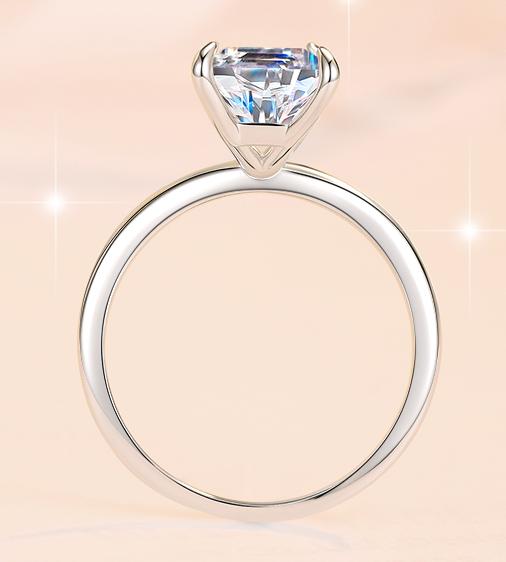 Radiant Cut Sleek Solitaire Moissanite Ring in 925 Sterling Silver