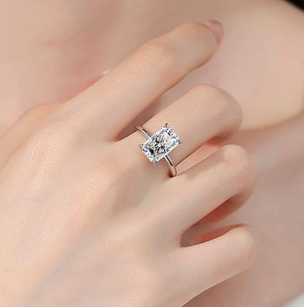 Radiant Cut Sleek Solitaire Moissanite Ring in 925 Sterling Silver