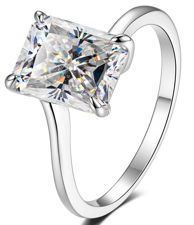 Radiant Cut Four Prong Solitaire Moissanite Ring in 925 Silver