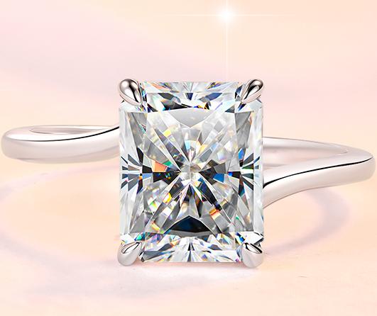 Radiant Cut Four Prong Solitaire Moissanite Ring in 925 Silver