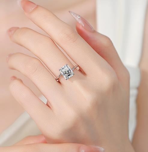 Radiant Cut Four Prong Solitaire Moissanite Ring in 925 Silver