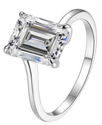 Emerald Cut Four Prong Solitaire Moissanite Ring in 925 Silver