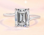 Emerald Cut Four Prong Solitaire Moissanite Ring in 925 Silver
