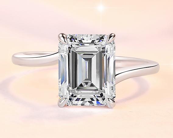 Emerald Cut Four Prong Solitaire Moissanite Ring in 925 Silver