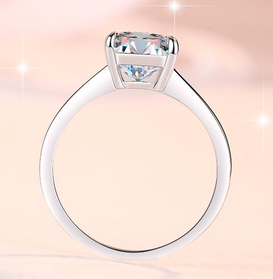 Emerald Cut Four Prong Solitaire Moissanite Ring in 925 Silver