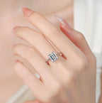 Emerald Cut Four Prong Solitaire Moissanite Ring in 925 Silver