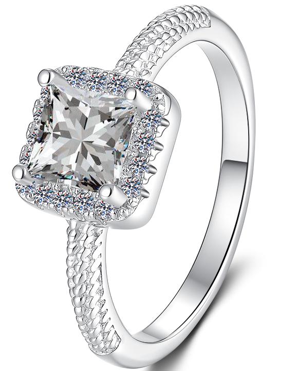 Radiant Cut Double Band Halo Moissanite Ring in 925 Sterling Silver