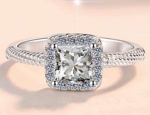 Radiant Cut Double Band Halo Moissanite Ring in 925 Sterling Silver