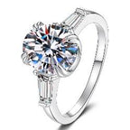 Round Solitaire Baguette Setting Moissanite Ring in 925 Silver